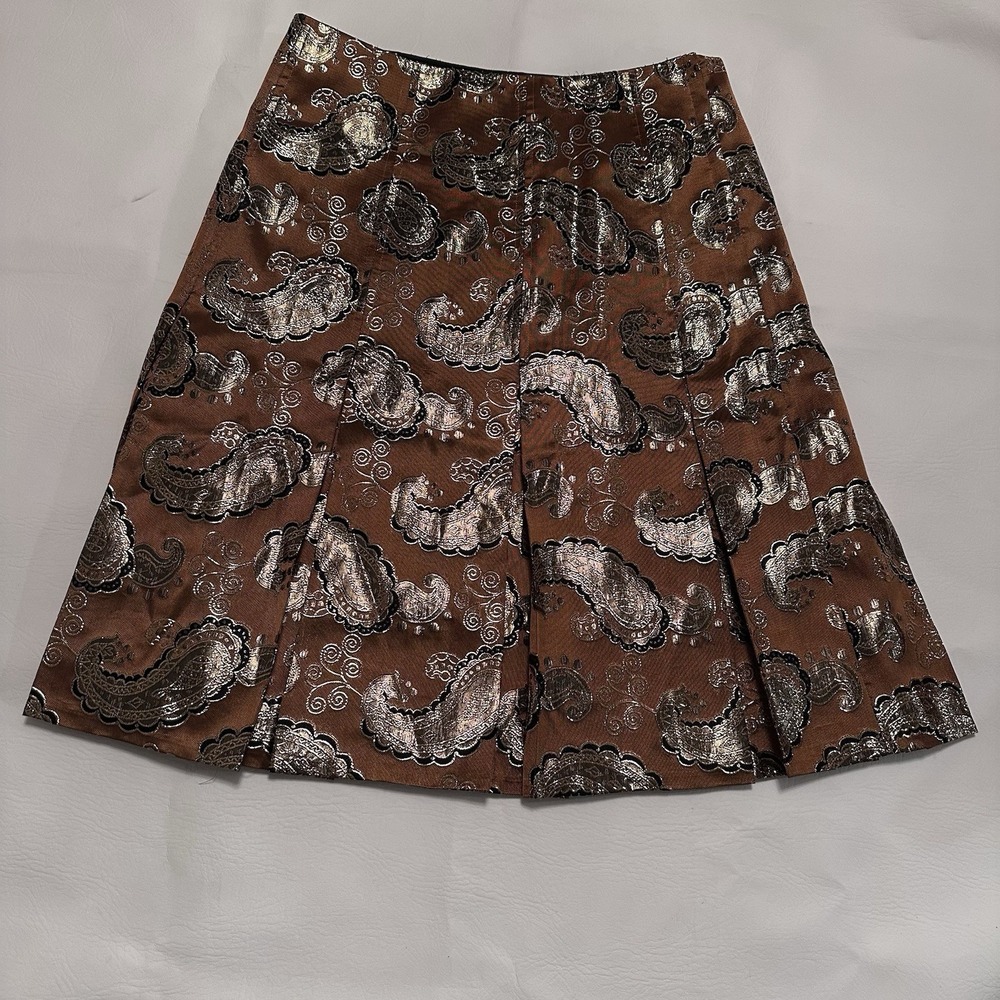 CLUB MONACO Gold Metalic & brown pleated lined skirt size 4